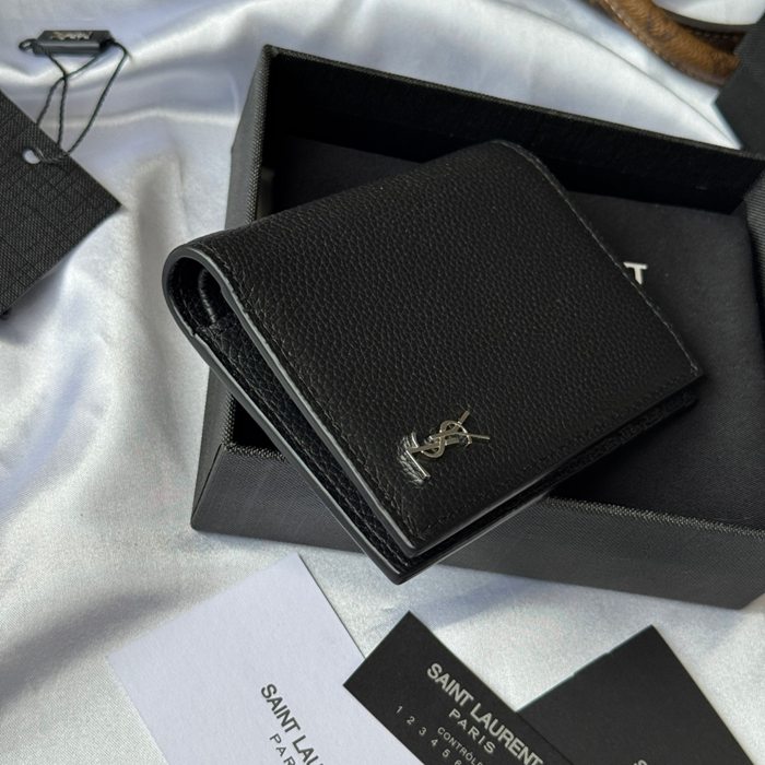 YSL 二つ折り財布 カーフレザー メンズ 9×11.5×2cm