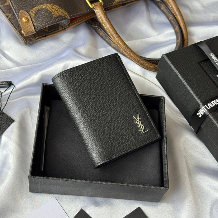 YSL 二つ折り財布 カーフレザー メンズ 9×11.5×2cm