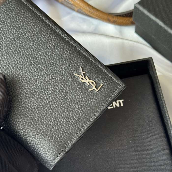 YSL 二つ折り財布 カーフレザー メンズ 9×11.5×2cm