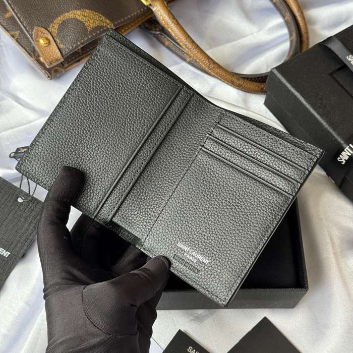 YSL 二つ折り財布 カーフレザー メンズ 9×11.5×2cm