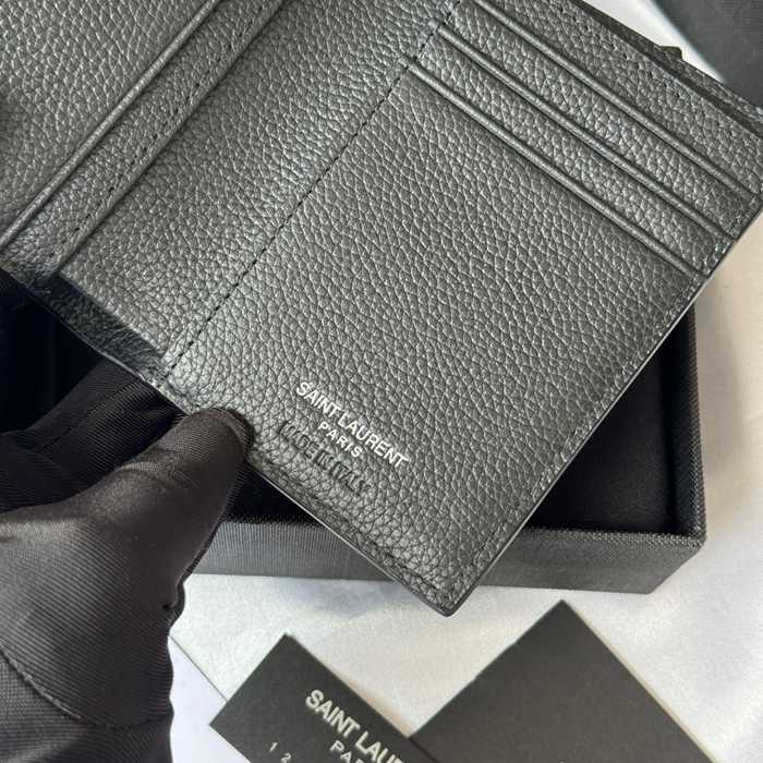 YSL 二つ折り財布 カーフレザー メンズ 9×11.5×2cm