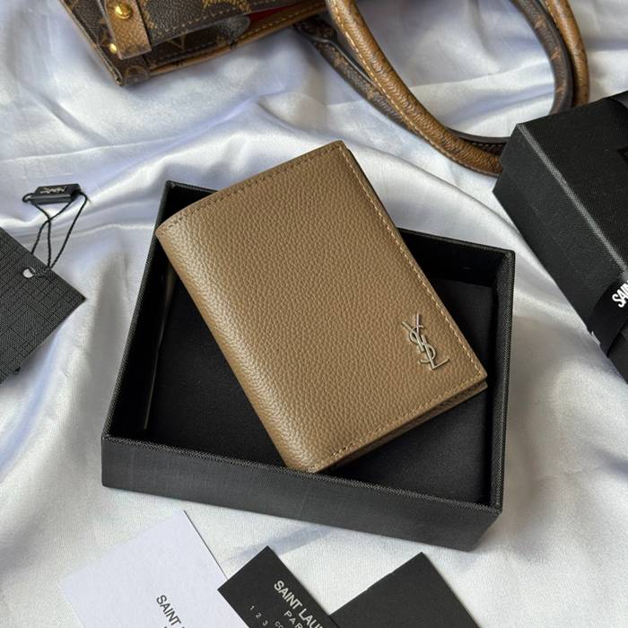 YSL 二つ折り財布 カーフレザー メンズ 9×11.5×2cm