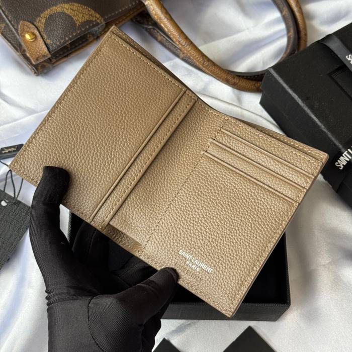 YSL 二つ折り財布 カーフレザー メンズ 9×11.5×2cm