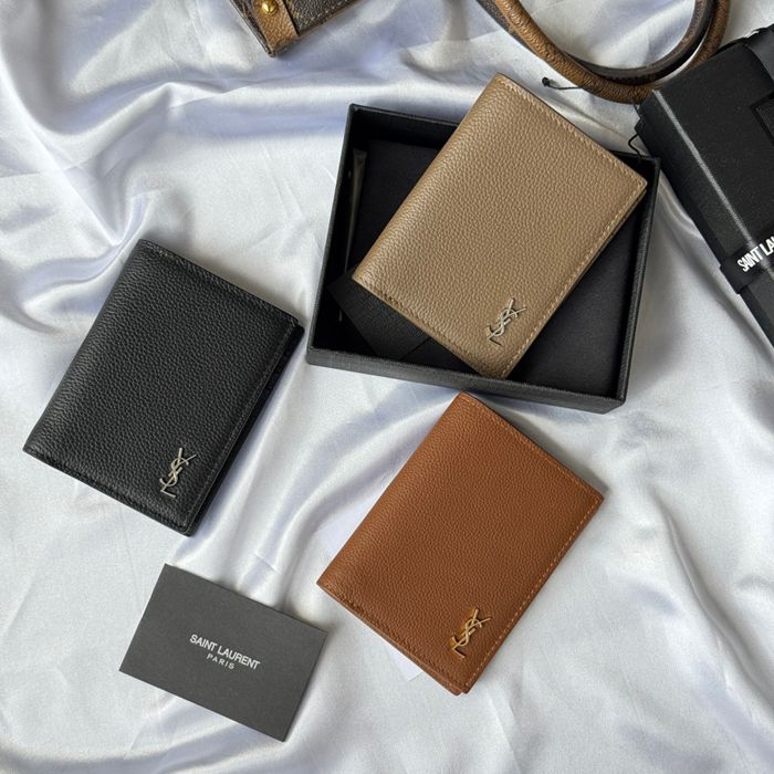 YSL 二つ折り財布 カーフレザー メンズ 9×11.5×2cm