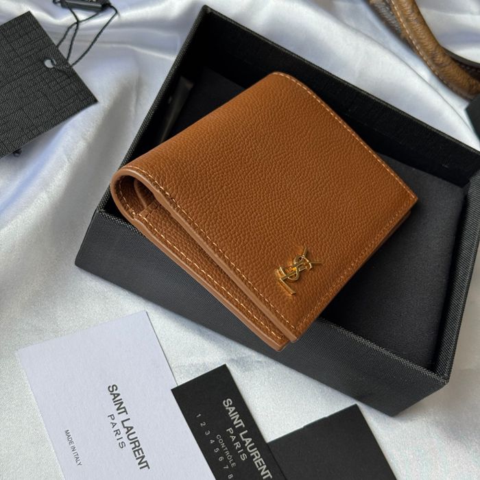 YSL 二つ折り財布 カーフレザー メンズ 9×11.5×2cm