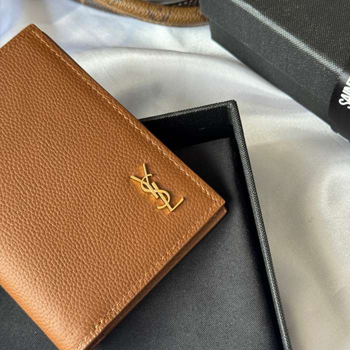 YSL 二つ折り財布 カーフレザー メンズ 9×11.5×2cm