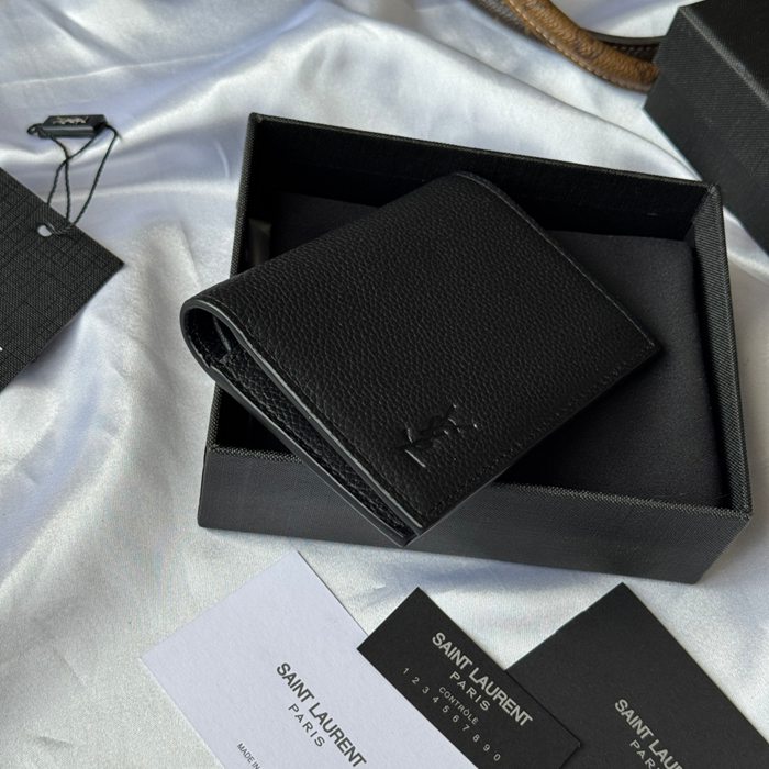 YSL 二つ折り財布 カーフレザー メンズ 9×11.5×2cm