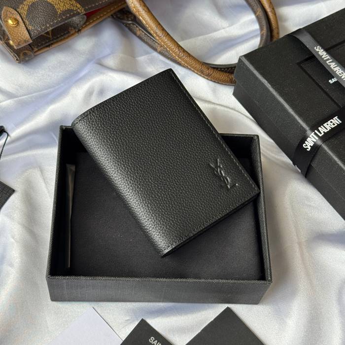 YSL 二つ折り財布 カーフレザー メンズ 9×11.5×2cm