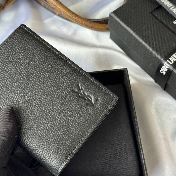 YSL 二つ折り財布 カーフレザー メンズ 9×11.5×2cm