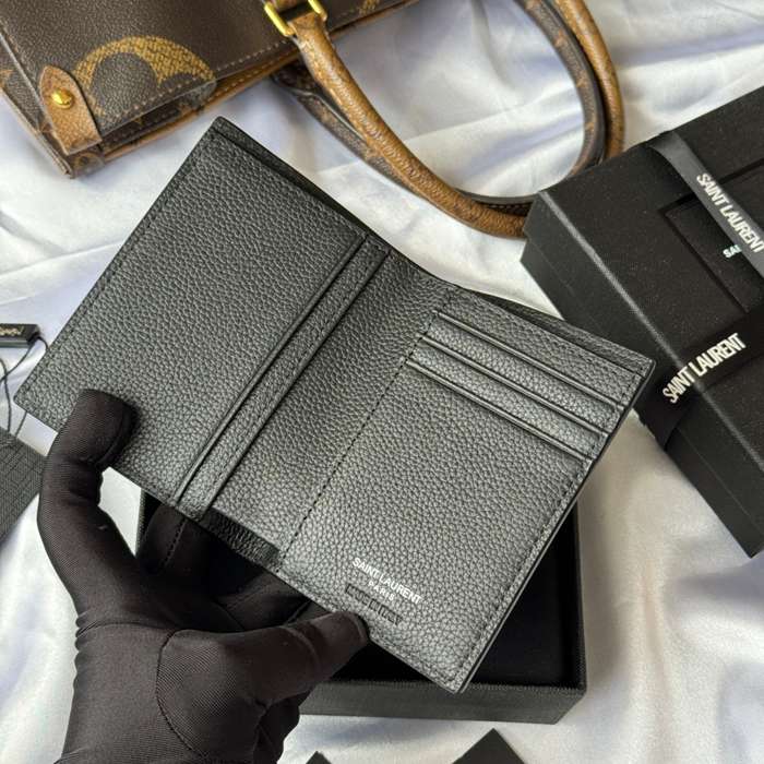 YSL 二つ折り財布 カーフレザー メンズ 9×11.5×2cm