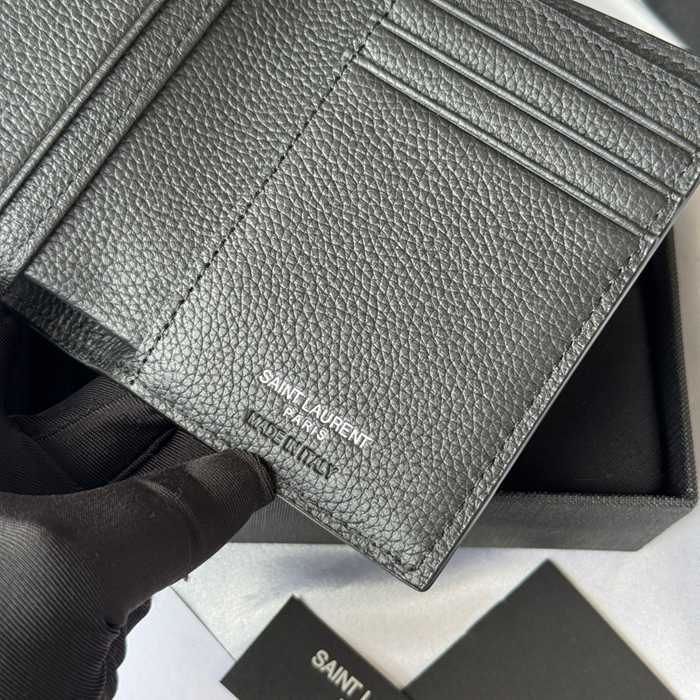 YSL 二つ折り財布 カーフレザー メンズ 9×11.5×2cm