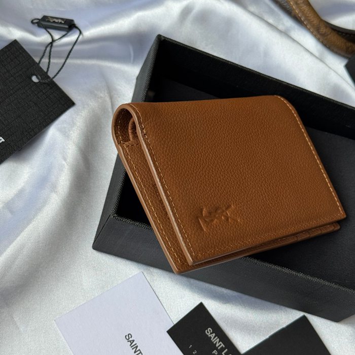 YSL 二つ折り財布 カーフレザー メンズ 9×11.5×2cm