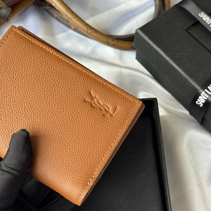 YSL 二つ折り財布 カーフレザー メンズ 9×11.5×2cm