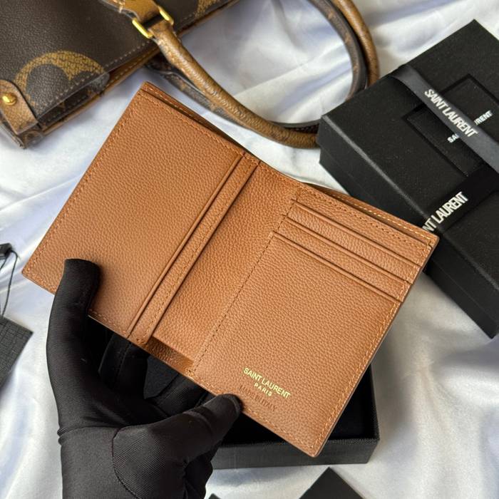 YSL 二つ折り財布 カーフレザー メンズ 9×11.5×2cm