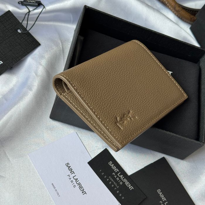 YSL 二つ折り財布 カーフレザー メンズ 9×11.5×2cm
