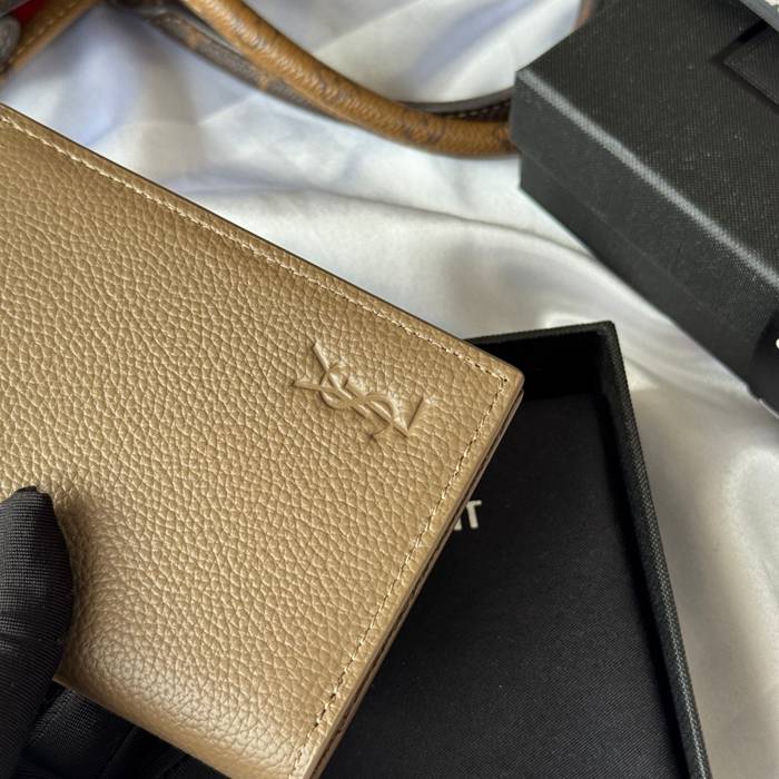 YSL 二つ折り財布 カーフレザー メンズ 9×11.5×2cm