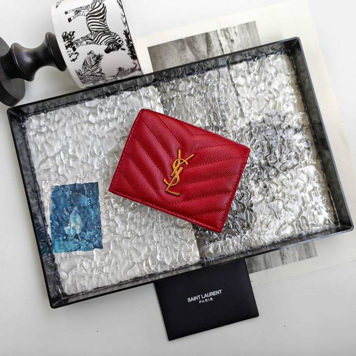 YSL 二つ折り財布 カーフレザー メンズ 11×9.5×2.5cm