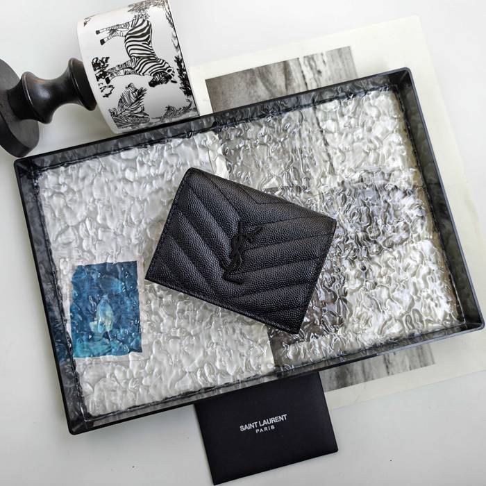 YSL 二つ折り財布 カーフレザー メンズ 11×9.5×2.5cm
