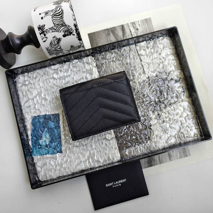 YSL 二つ折り財布 カーフレザー メンズ 11×9.5×2.5cm