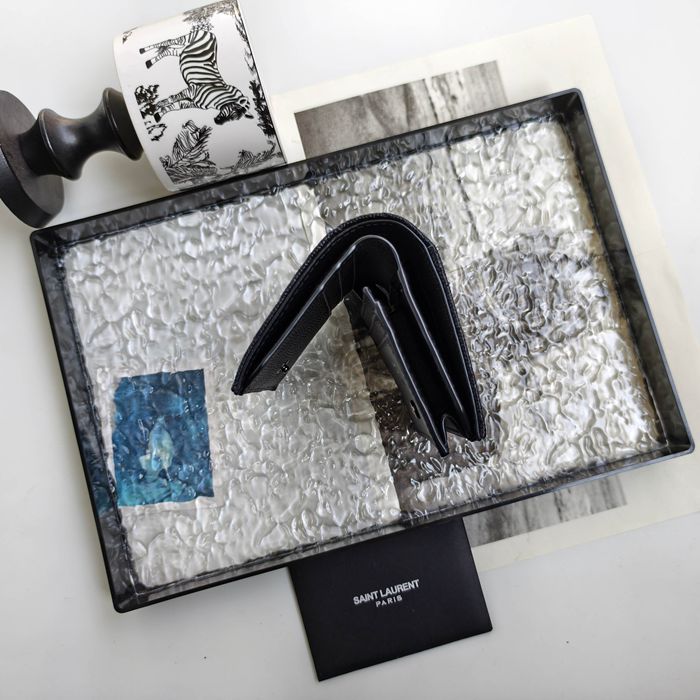 YSL 二つ折り財布 カーフレザー メンズ 11×9.5×2.5cm