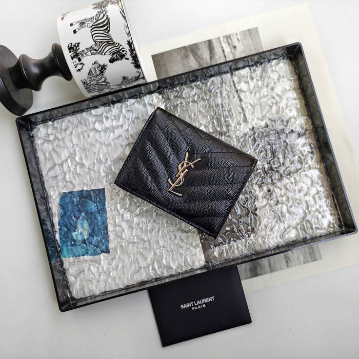 YSL 二つ折り財布 カーフレザー メンズ 11×9.5×2.5cm