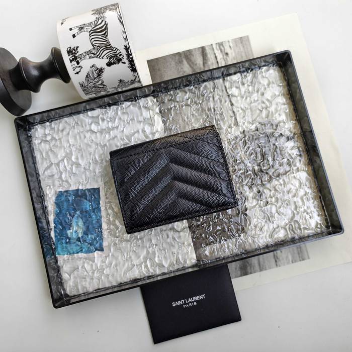 YSL 二つ折り財布 カーフレザー メンズ 11×9.5×2.5cm