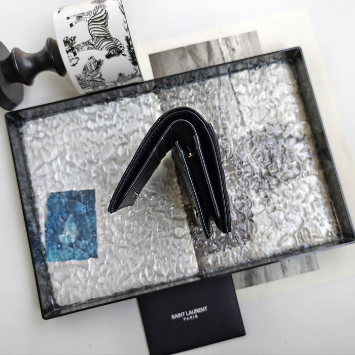 YSL 二つ折り財布 カーフレザー メンズ 11×9.5×2.5cm