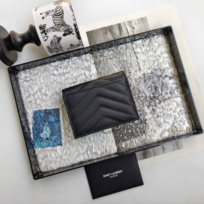 YSL 二つ折り財布 カーフレザー メンズ 11×9.5×2.5cm