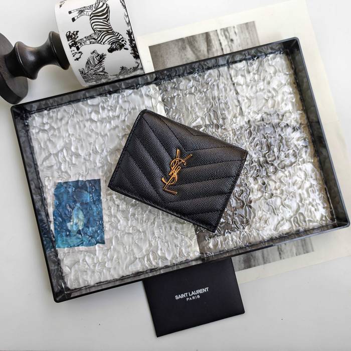 YSL 二つ折り財布 カーフレザー メンズ 11×9.5×2.5cm