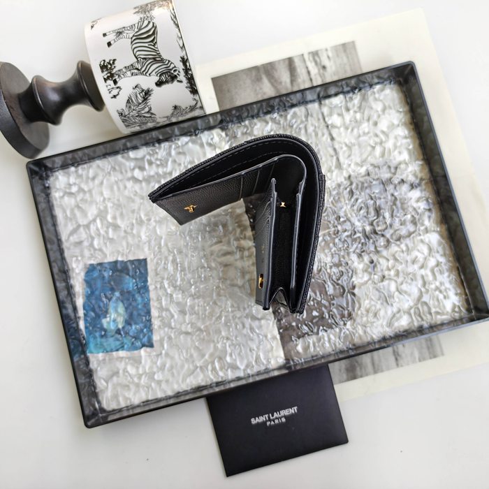 YSL 二つ折り財布 カーフレザー メンズ 11×9.5×2.5cm