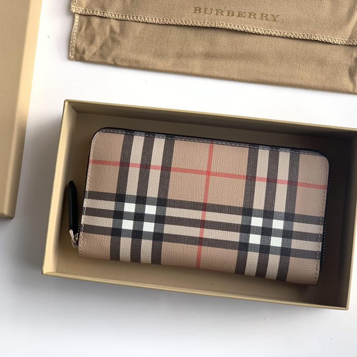 BURBERRY 80166121 ヴィンテージチェック フルジップ長財布 黒革トリム サイズ:19x10x2.5cm