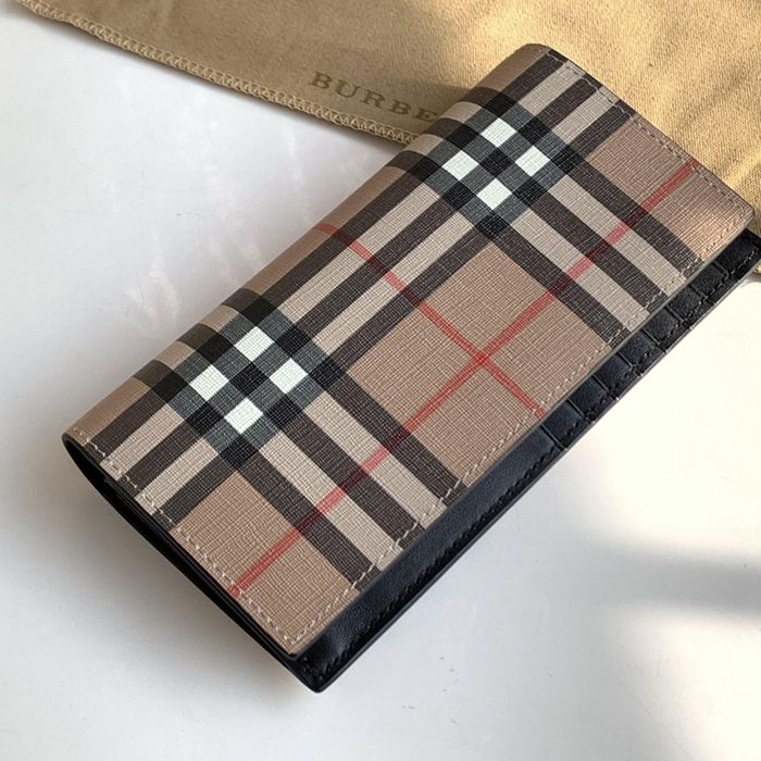 BURBERRY 80166131 ヴィンテージチェック 二つ折り長財布 黒革トリム サイズ:19x10x2.5cm