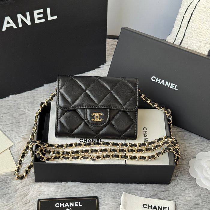 CHANEL 0238 SS19 チェーン付きカードケース ラム革 サイズ:12.5x8.5x2.5cm