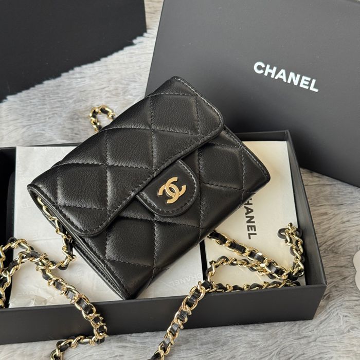 CHANEL 0238 SS19 チェーン付きカードケース ラム革 サイズ:12.5x8.5x2.5cm