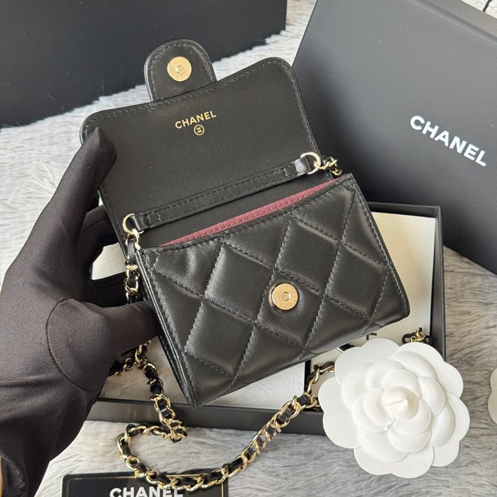 CHANEL 0238 SS19 チェーン付きカードケース ラム革 サイズ:12.5x8.5x2.5cm