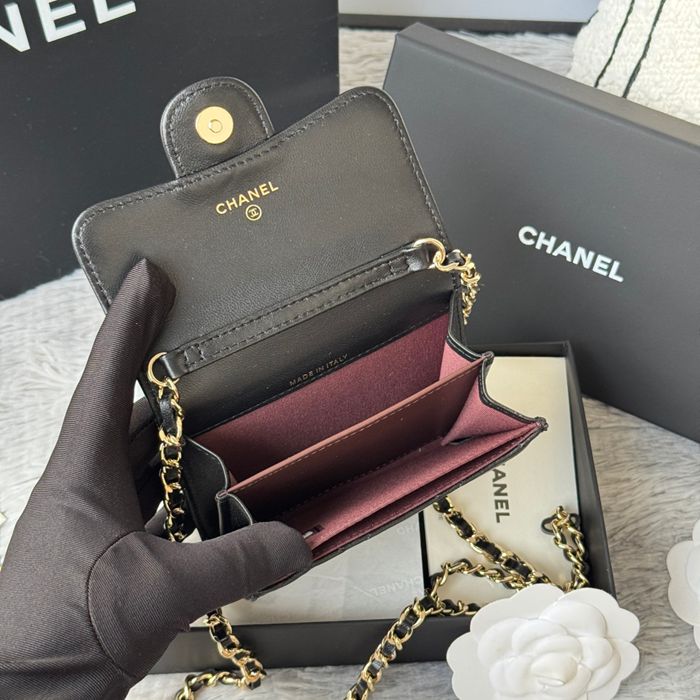 CHANEL 0238 SS19 チェーン付きカードケース ラム革 サイズ:12.5x8.5x2.5cm