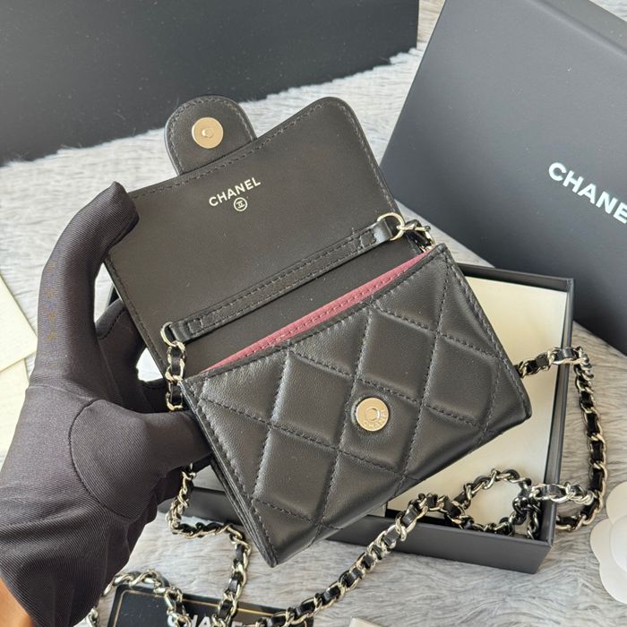 CHANEL 0238 SS19 チェーン付きカードケース ラム革 サイズ:12.5x8.5x2.5cm