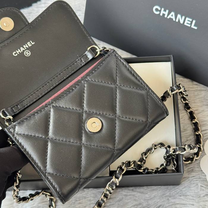 CHANEL 0238 SS19 チェーン付きカードケース ラム革 サイズ:12.5x8.5x2.5cm