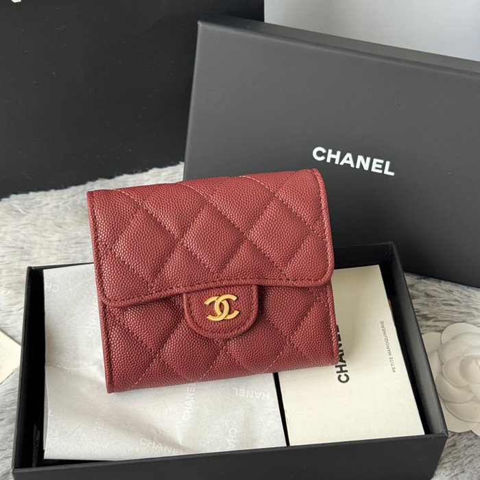 CHANEL 82288 CF 短三つ折り財布 カヴィア粒革 サイズ:11.5x10.5cm