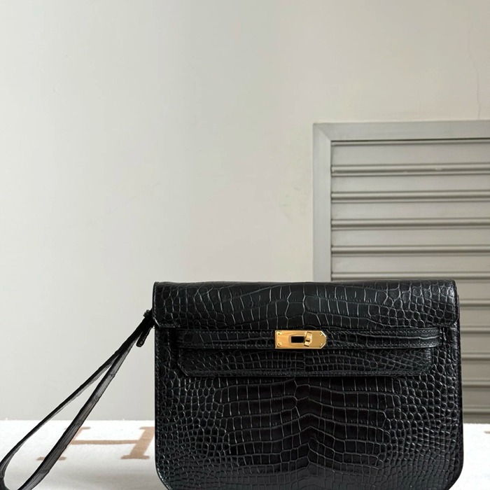 HERMES ケリー デペッシュ 25cm クラッチバッグ マットワニ腹皮 ブラック ゴールド金具 サイズ: HERMES ケリー デペッシュ 25cm クラッチバッグ マットワニ腹皮 ブラック ゴールド金具 サイズ:
