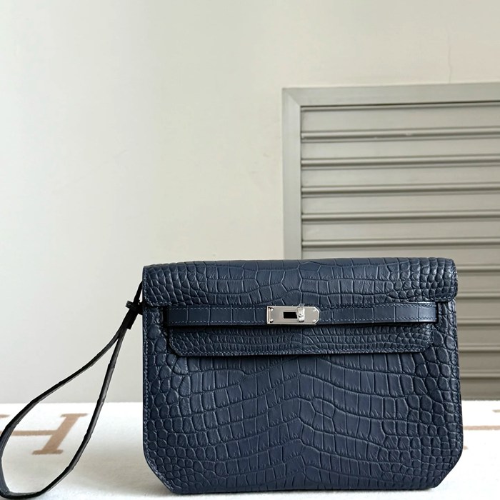 HERMES ケリー デペッシュ 25cm クラッチバッグ マットワニ皮 デニムブルー サイズ: HERMES ケリー デペッシュ 25cm クラッチバッグ マットワニ皮 デニムブルー サイズ: