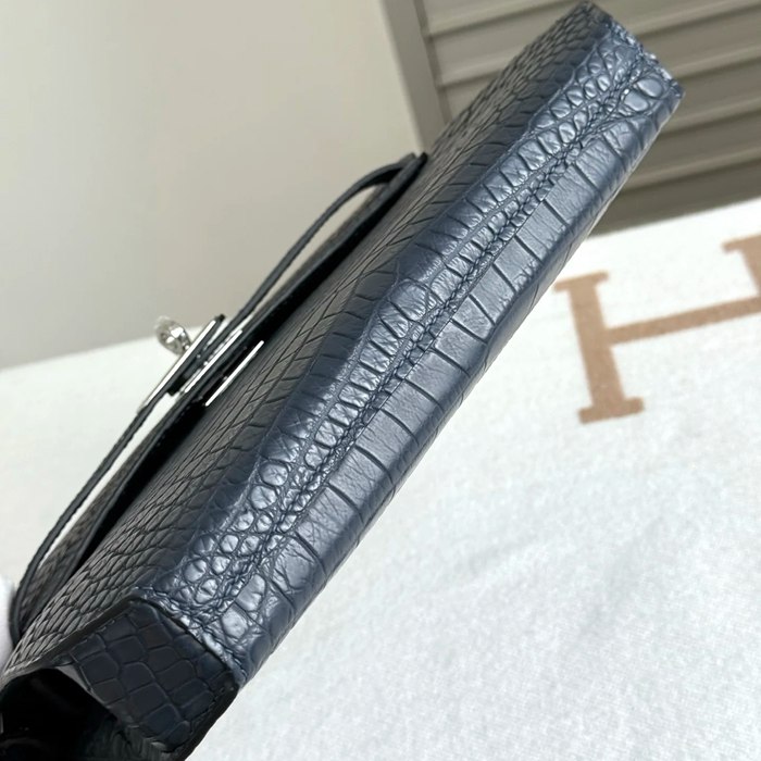 HERMES ケリー デペッシュ 25cm クラッチバッグ マットワニ皮 デニムブルー サイズ: