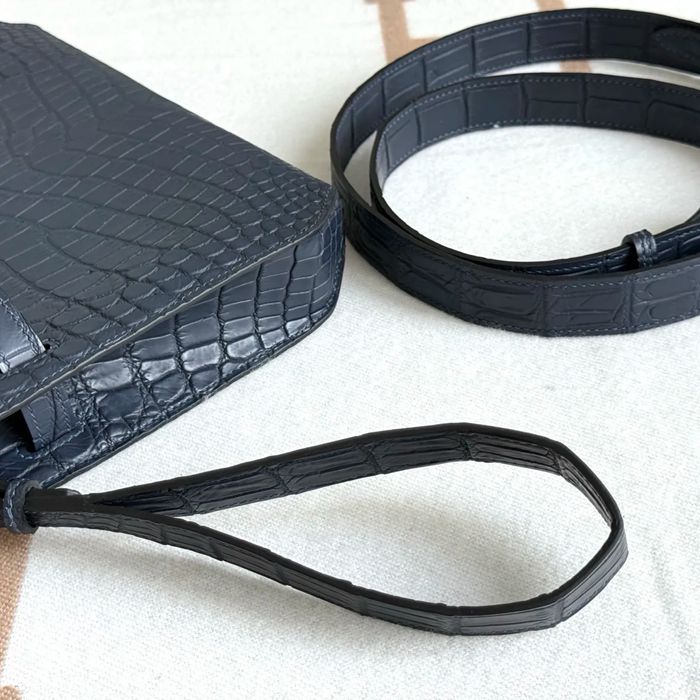 HERMES ケリー デペッシュ 25cm クラッチバッグ マットワニ皮 デニムブルー サイズ: