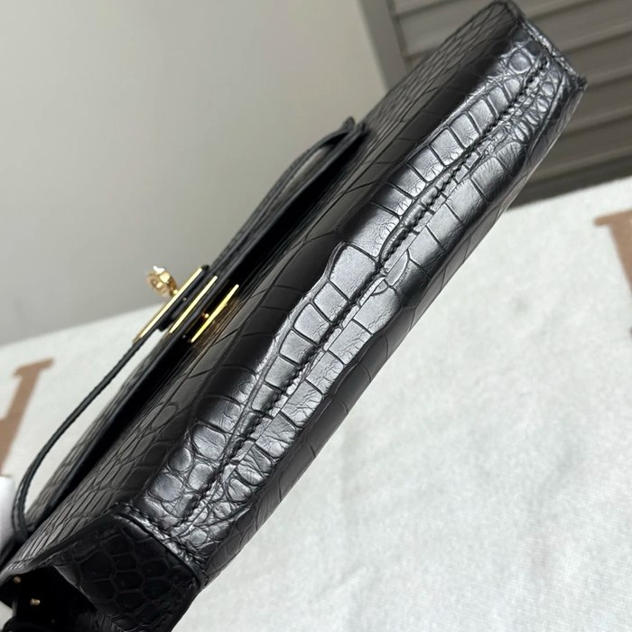 HERMES ケリー デペッシュ 25cm クラッチバッグ マットワニ腹皮 ブラック サイズ: