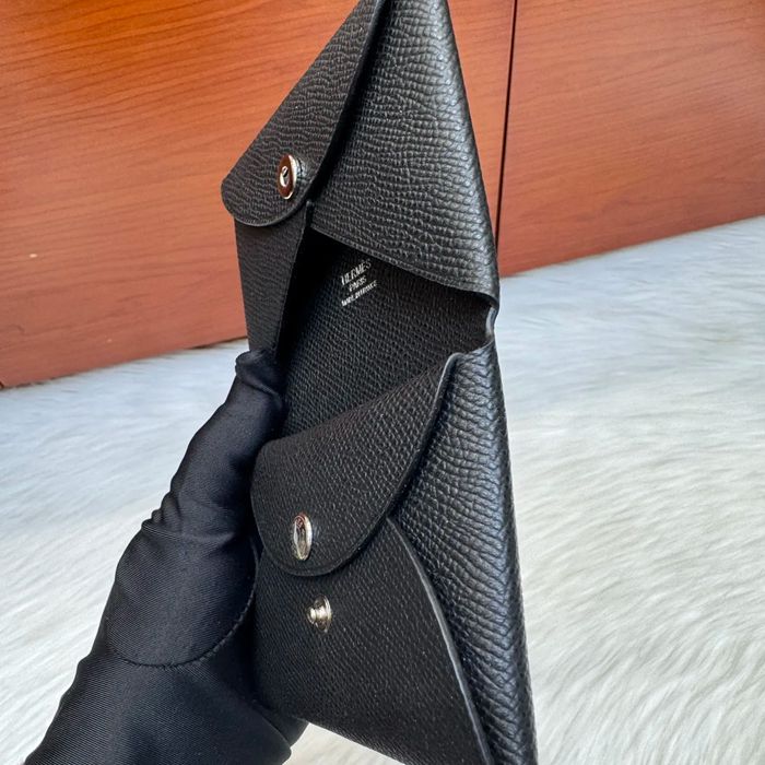 HERMES カルヴィ デュオ 二層カードケース エプソム ブラック シルバー金具 サイズ: