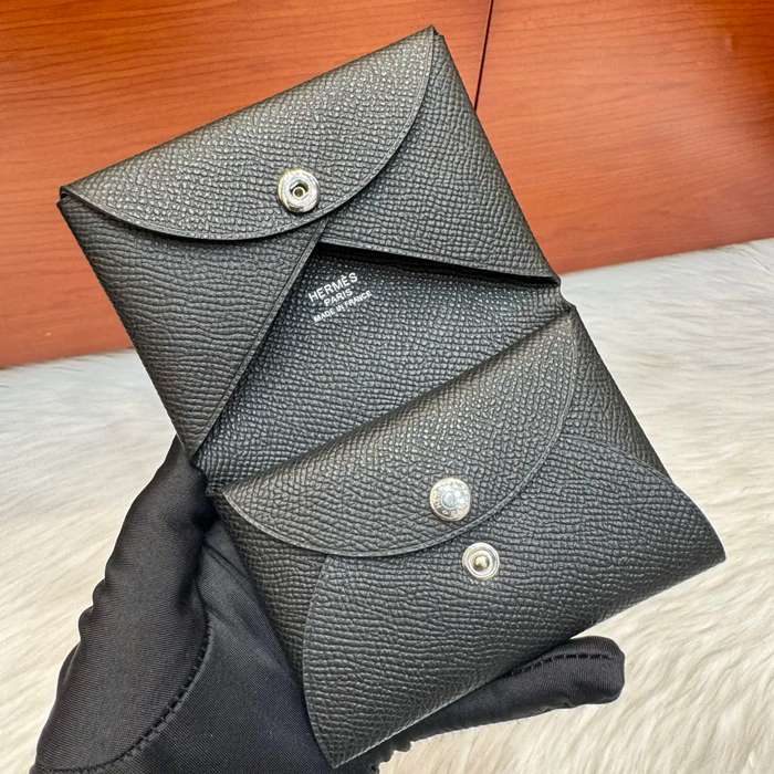 HERMES カルヴィ デュオ 二層カードケース エプソム ブラック シルバー金具 サイズ: