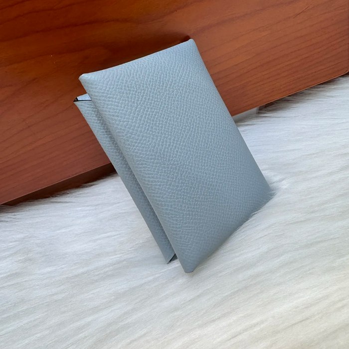 HERMES カルヴィ デュオ 二層カードケース エプソム リネンブルー シルバー金具 サイズ: