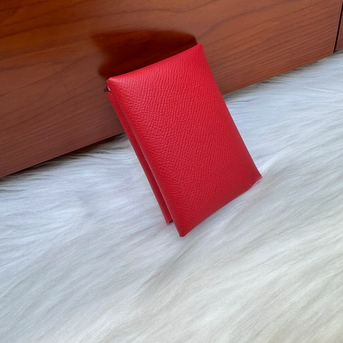 HERMES カルヴィ デュオ 二層カードケース エプソム 国旗レッド シルバー金具 サイズ: