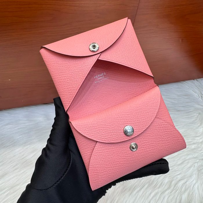 HERMES カルヴィ デュオ 二層カードケース エプソム ミルキーピンク シルバー金具 サイズ: