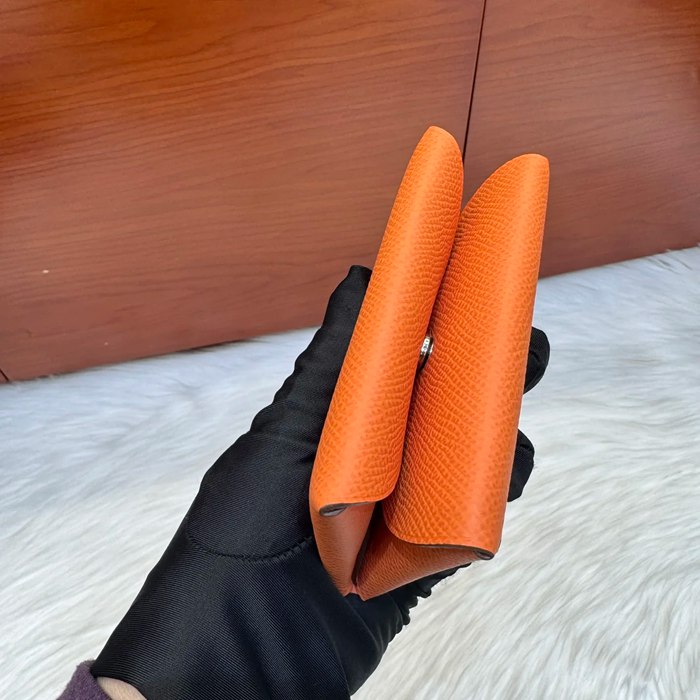 HERMES カルヴィ デュオ 二層カードケース エプソム オレンジ シルバー金具 サイズ: